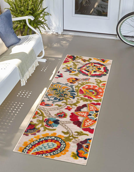 Multicolor Beige 2' 7 x 10' Outdoor Casablanca Runner Area Rug Weather Resistant for Patio, Deck, Terrace, Balcony, Porch Polypropylene Vivid Colorful Modern Carpet for Sale at Rug Engine