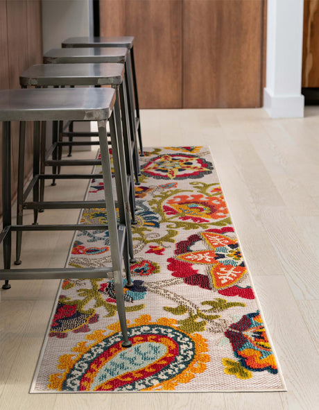 Multicolor Beige 2' 7 x 10' Outdoor Casablanca Runner Area Rug Weather Resistant for Patio, Deck, Terrace, Balcony, Porch Polypropylene Vivid Colorful Modern Carpet for Sale at Rug Engine