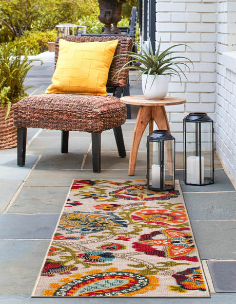 Multicolor Beige 2' 7 x 10' Outdoor Casablanca Runner Area Rug Weather Resistant for Patio, Deck, Terrace, Balcony, Porch Polypropylene Vivid Colorful Modern Carpet for Sale at Rug Engine