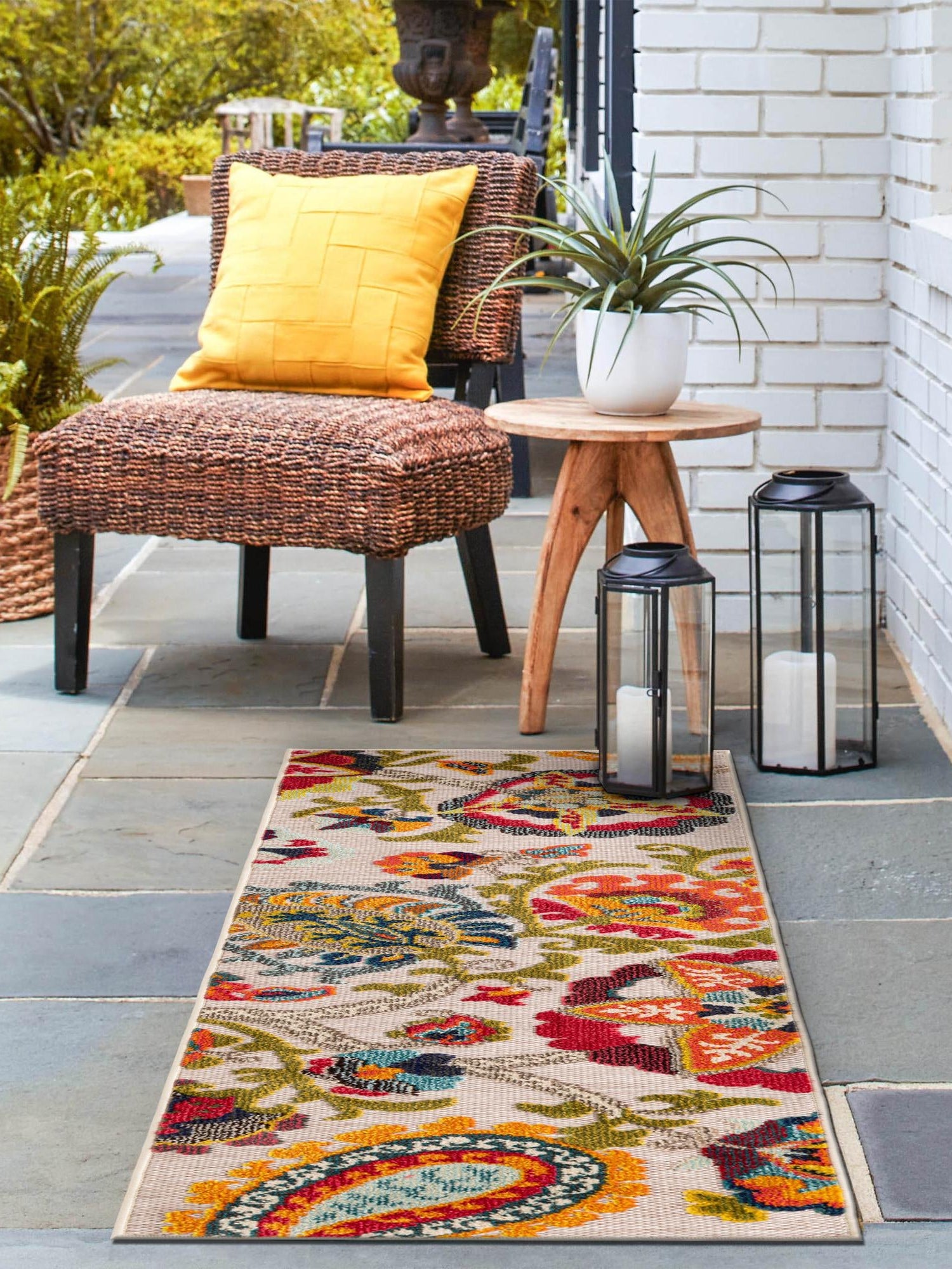 Multicolor Beige 2' x 6' 1 Outdoor Casablanca Runner Area Rug Weather Resistant for Patio, Deck, Terrace, Balcony, Porch Polypropylene Vivid Colorful Modern Carpet for Sale at Rug Engine