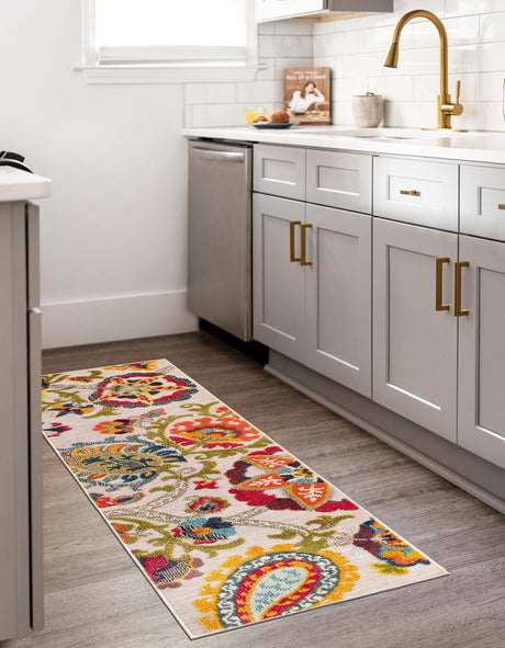 Multicolor Beige 2' 7 x 10' Outdoor Casablanca Runner Area Rug Weather Resistant for Patio, Deck, Terrace, Balcony, Porch Polypropylene Vivid Colorful Modern Carpet for Sale at Rug Engine