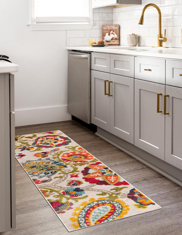 Multicolor Beige 2' x 6' 1 Outdoor Casablanca Runner Area Rug Weather Resistant for Patio, Deck, Terrace, Balcony, Porch Polypropylene Vivid Colorful Modern Carpet for Sale at Rug Engine