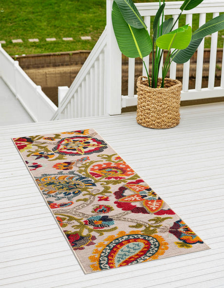 Multicolor Beige 2' x 8' Outdoor Casablanca Runner Area Rug Weather Resistant for Patio, Deck, Terrace, Balcony, Porch Polypropylene Vivid Colorful Modern Carpet for Sale at Rug Engine