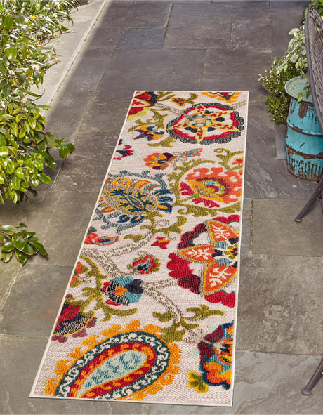 Multicolor Beige 2' x 8' Outdoor Casablanca Runner Area Rug Weather Resistant for Patio, Deck, Terrace, Balcony, Porch Polypropylene Vivid Colorful Modern Carpet for Sale at Rug Engine
