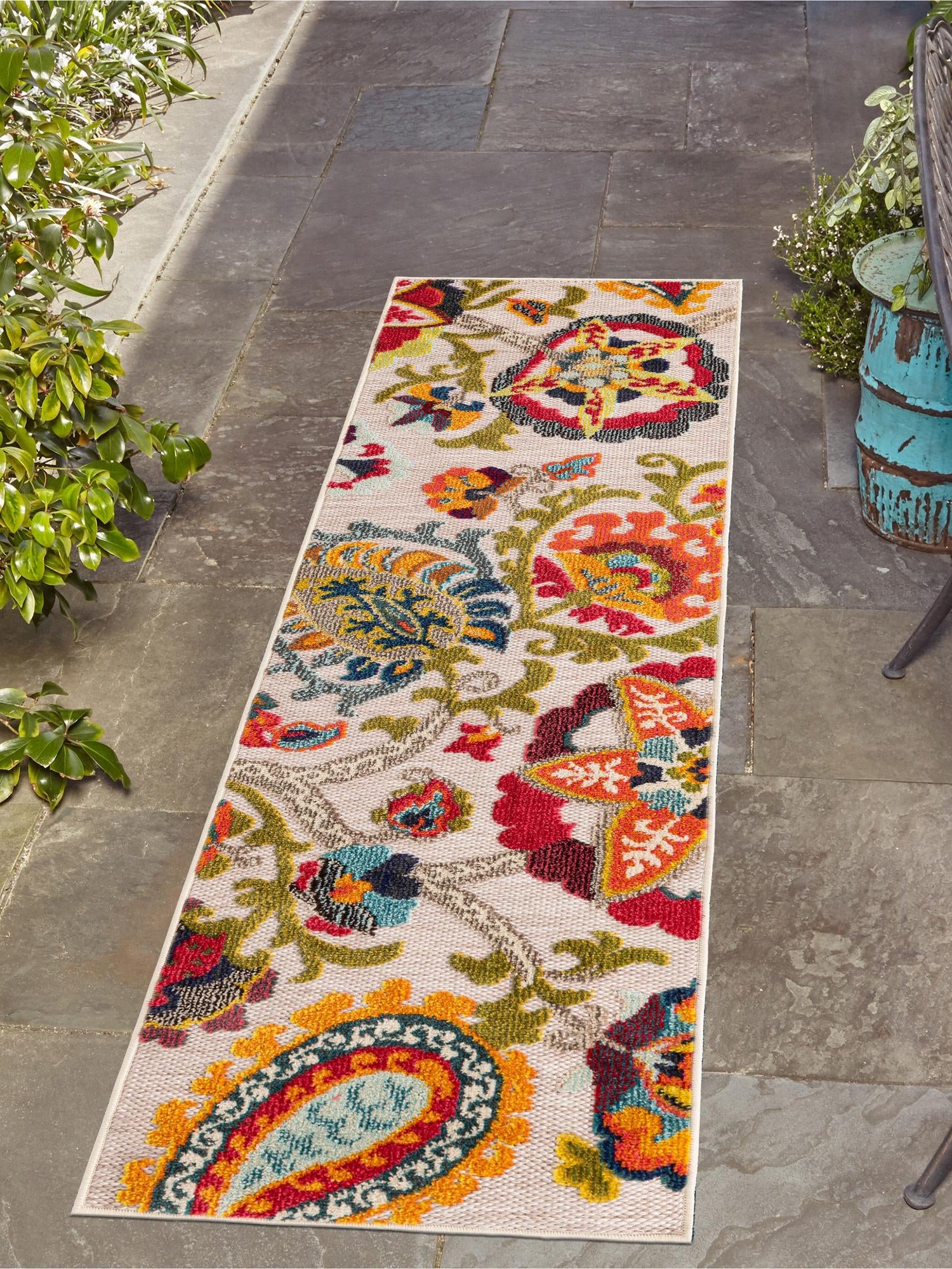Multicolor Beige 2' 7 x 12' Outdoor Casablanca Runner Area Rug Weather Resistant for Patio, Deck, Terrace, Balcony, Porch Polypropylene Vivid Colorful Modern Carpet for Sale at Rug Engine