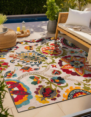 Multicolor Beige 10' x 10' Outdoor Casablanca Square Area Rug Weather Resistant for Patio, Deck, Terrace, Balcony, Porch Polypropylene Vivid Colorful Modern Carpet for Sale at Rug Engine