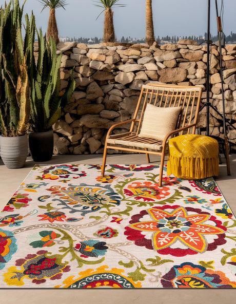 Multicolor Beige 10' x 10' Outdoor Casablanca Square Area Rug Weather Resistant for Patio, Deck, Terrace, Balcony, Porch Polypropylene Vivid Colorful Modern Carpet for Sale at Rug Engine