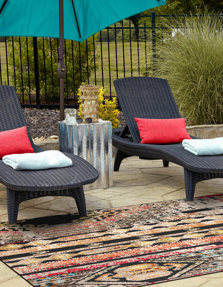 Multicolor Black 7' 10 x 10' Outdoor Casablanca Rectangle Area Rug Weather Resistant for Patio, Deck, Terrace, Balcony, Porch Polypropylene Vivid Colorful Modern Carpet for Sale at Rug Engine