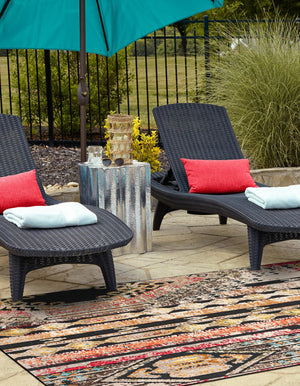 Multicolor Black 2' x 3' 1 Outdoor Casablanca Rectangle Area Rug Weather Resistant for Patio, Deck, Terrace, Balcony, Porch Polypropylene Vivid Colorful Modern Carpet for Sale at Rug Engine
