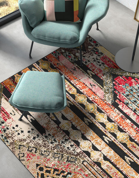 Multicolor Black 9' x 12' Outdoor Casablanca Rectangle Area Rug Weather Resistant for Patio, Deck, Terrace, Balcony, Porch Polypropylene Vivid Colorful Modern Carpet for Sale at Rug Engine