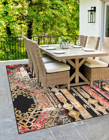Multicolor Black 5' 3 x 8' Outdoor Casablanca Rectangle Area Rug Weather Resistant for Patio, Deck, Terrace, Balcony, Porch Polypropylene Vivid Colorful Modern Carpet for Sale at Rug Engine