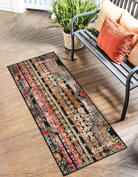 Multicolor Black 2' 7 x 10' Outdoor Casablanca Runner Area Rug Weather Resistant for Patio, Deck, Terrace, Balcony, Porch Polypropylene Vivid Colorful Modern Carpet for Sale at Rug Engine