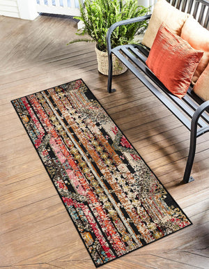 Multicolor Black 2' x 6' 1 Outdoor Casablanca Runner Area Rug Weather Resistant for Patio, Deck, Terrace, Balcony, Porch Polypropylene Vivid Colorful Modern Carpet for Sale at Rug Engine