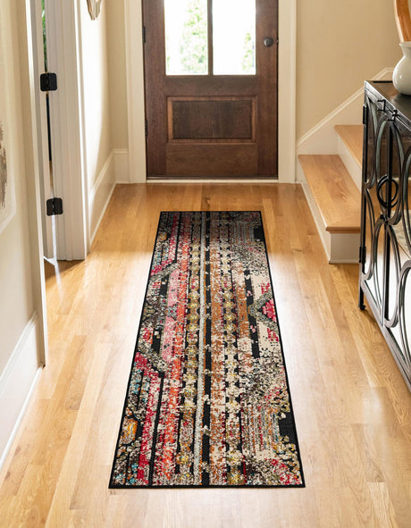 Multicolor Black 2' x 5' 1 Outdoor Casablanca Runner Area Rug Weather Resistant for Patio, Deck, Terrace, Balcony, Porch Polypropylene Vivid Colorful Modern Carpet for Sale at Rug Engine