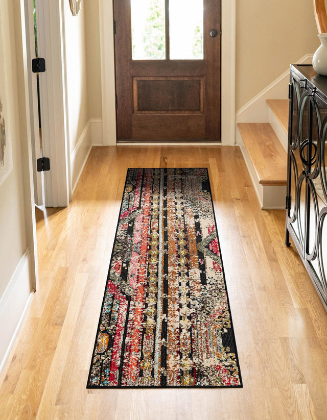 Multicolor Black 2' 7 x 10' Outdoor Casablanca Runner Area Rug Weather Resistant for Patio, Deck, Terrace, Balcony, Porch Polypropylene Vivid Colorful Modern Carpet for Sale at Rug Engine