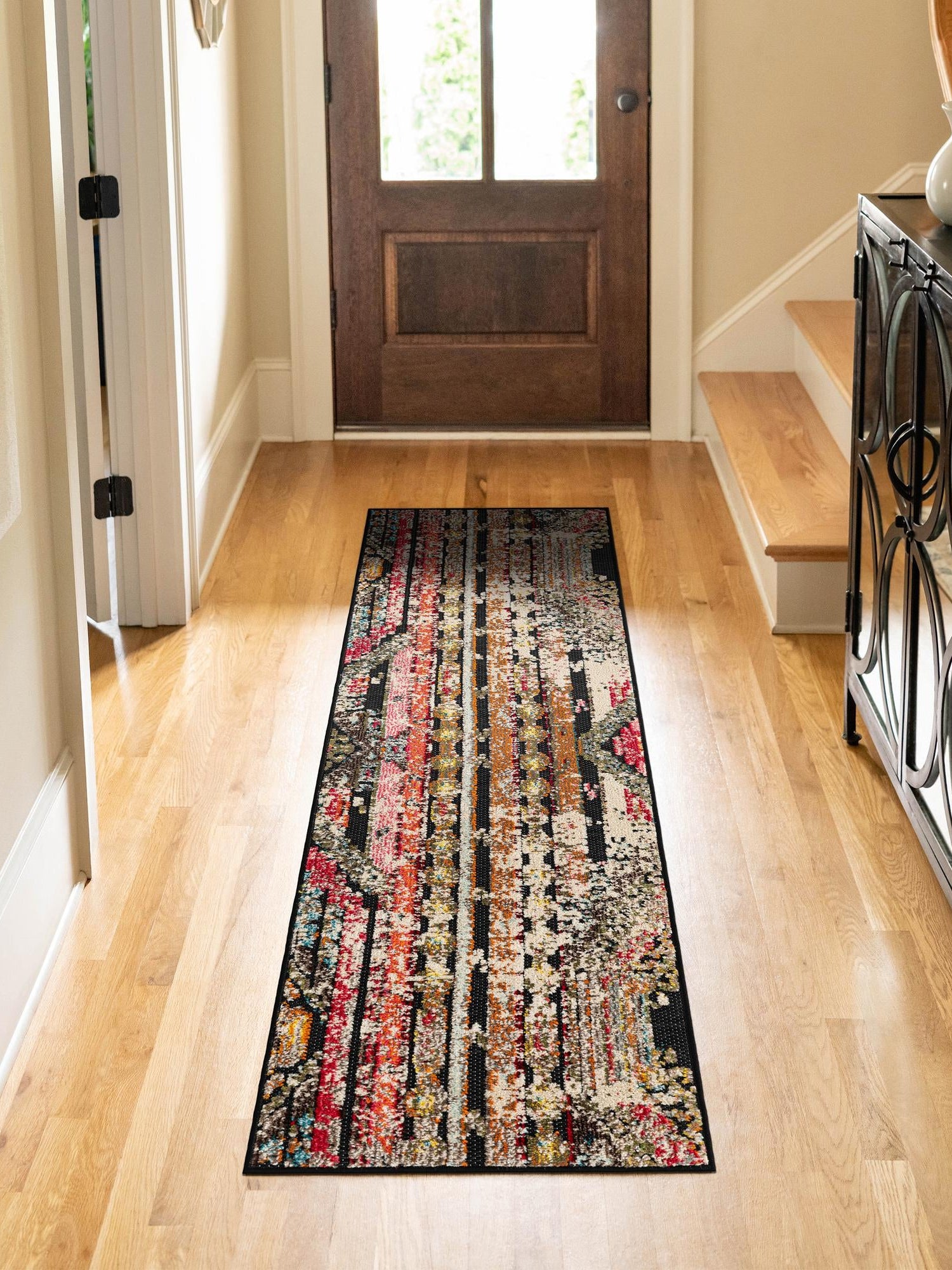Multicolor Black 2' x 6' 1 Outdoor Casablanca Runner Area Rug Weather Resistant for Patio, Deck, Terrace, Balcony, Porch Polypropylene Vivid Colorful Modern Carpet for Sale at Rug Engine