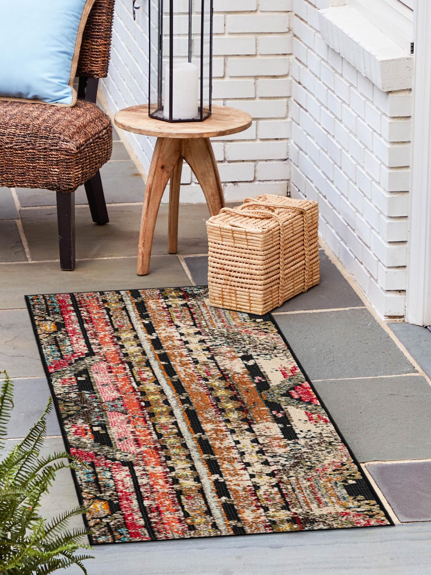 Multicolor Black 2' 7 x 10' Outdoor Casablanca Runner Area Rug Weather Resistant for Patio, Deck, Terrace, Balcony, Porch Polypropylene Vivid Colorful Modern Carpet for Sale at Rug Engine