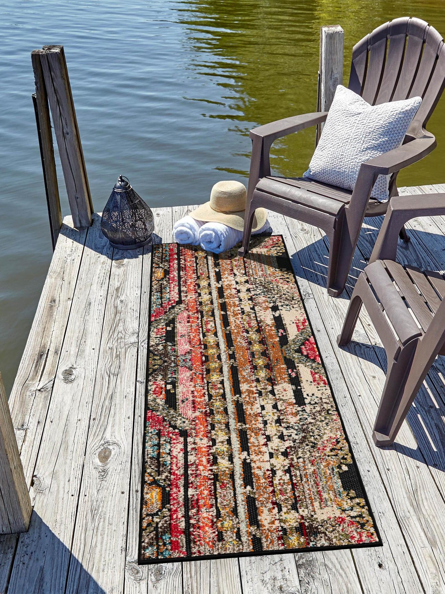 Multicolor Black 2' x 8' Outdoor Casablanca Runner Area Rug Weather Resistant for Patio, Deck, Terrace, Balcony, Porch Polypropylene Vivid Colorful Modern Carpet for Sale at Rug Engine