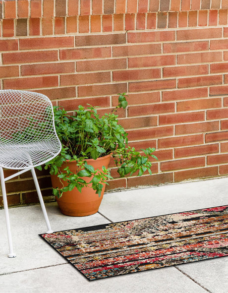 Multicolor Black 2' 7 x 10' Outdoor Casablanca Runner Area Rug Weather Resistant for Patio, Deck, Terrace, Balcony, Porch Polypropylene Vivid Colorful Modern Carpet for Sale at Rug Engine
