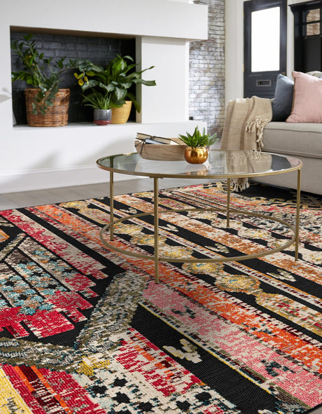 Multicolor Black 7' 10 x 7' 10 Outdoor Casablanca Square Area Rug Weather Resistant for Patio, Deck, Terrace, Balcony, Porch Polypropylene Vivid Colorful Modern Carpet for Sale at Rug Engine