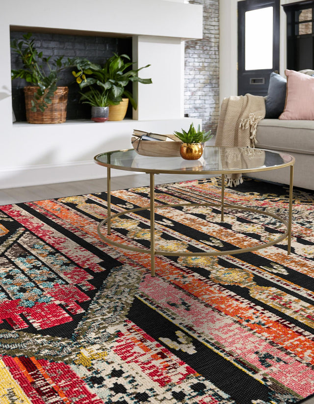 Multicolor Black 7' 10 x 7' 10 Outdoor Casablanca Square Area Rug Weather Resistant for Patio, Deck, Terrace, Balcony, Porch Polypropylene Vivid Colorful Modern Carpet for Sale at Rug Engine