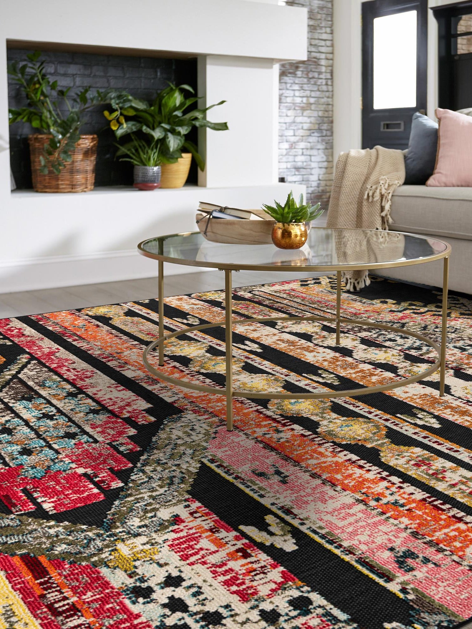 Multicolor Black 10' x 10' Outdoor Casablanca Square Area Rug Weather Resistant for Patio, Deck, Terrace, Balcony, Porch Polypropylene Vivid Colorful Modern Carpet for Sale at Rug Engine