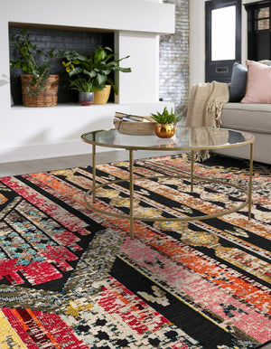 Multicolor Black 10' x 10' Outdoor Casablanca Square Area Rug Weather Resistant for Patio, Deck, Terrace, Balcony, Porch Polypropylene Vivid Colorful Modern Carpet for Sale at Rug Engine