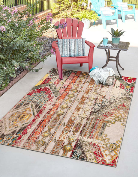 Multicolor Beige 9' x 12' Outdoor Casablanca Rectangle Area Rug Weather Resistant for Patio, Deck, Terrace, Balcony, Porch Polypropylene Vivid Colorful Modern Carpet for Sale at Rug Engine