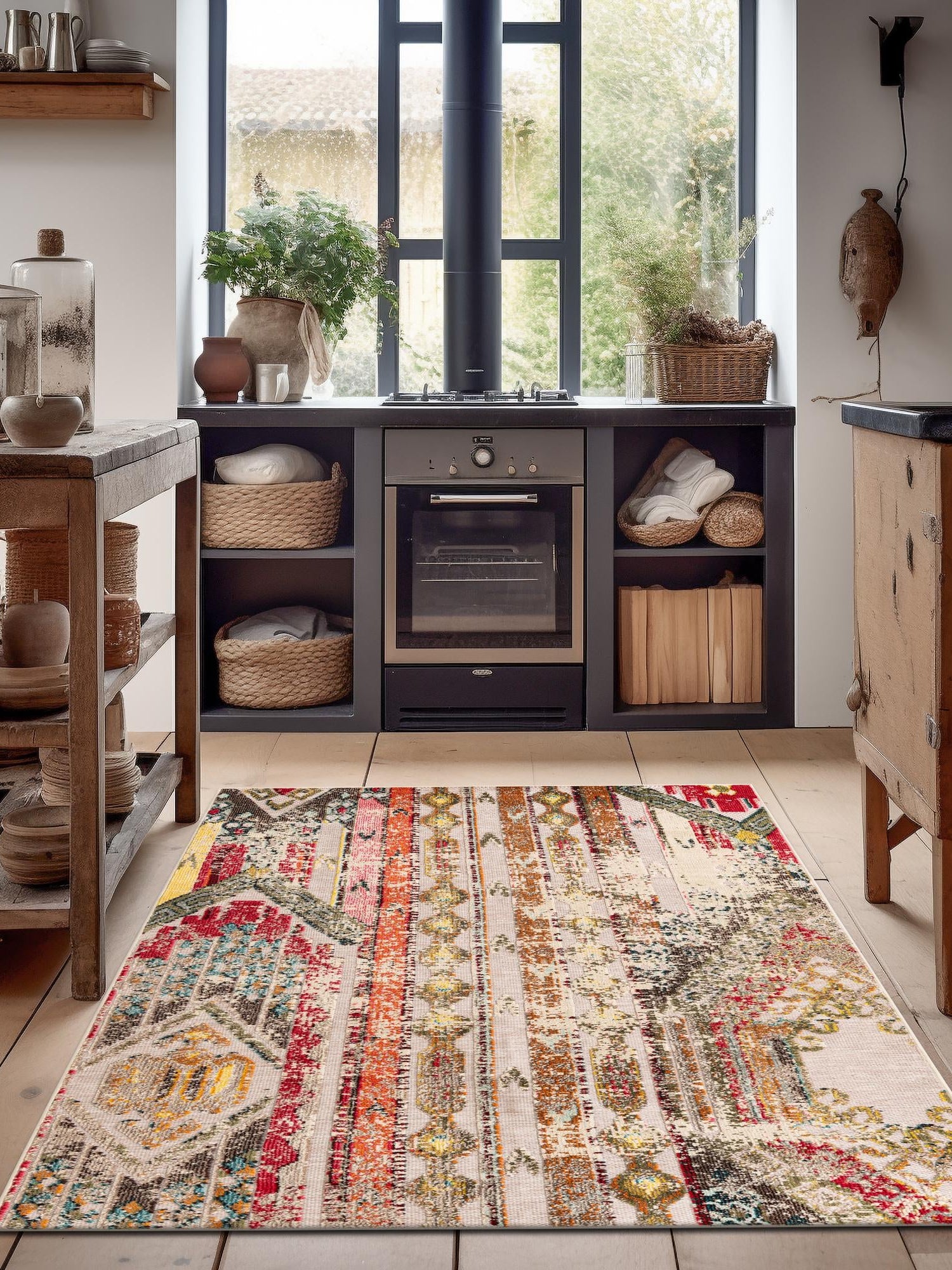 Multicolor Beige 4' 1 x 6' 1 Outdoor Casablanca Rectangle Area Rug Weather Resistant for Patio, Deck, Terrace, Balcony, Porch Polypropylene Vivid Colorful Modern Carpet for Sale at Rug Engine