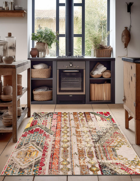 Multicolor Beige 7' 10 x 10' Outdoor Casablanca Rectangle Area Rug Weather Resistant for Patio, Deck, Terrace, Balcony, Porch Polypropylene Vivid Colorful Modern Carpet for Sale at Rug Engine