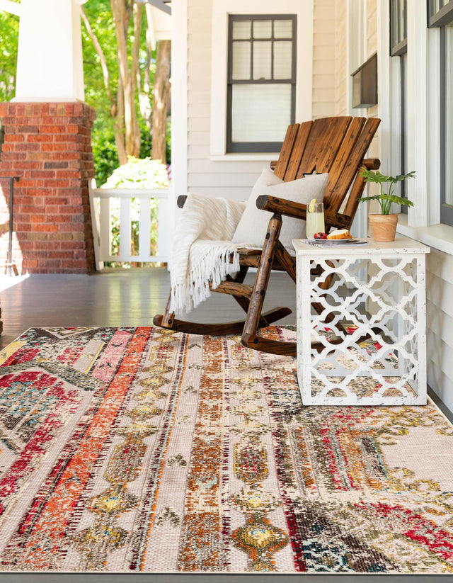 Multicolor Beige 9' x 12' Outdoor Casablanca Rectangle Area Rug Weather Resistant for Patio, Deck, Terrace, Balcony, Porch Polypropylene Vivid Colorful Modern Carpet for Sale at Rug Engine