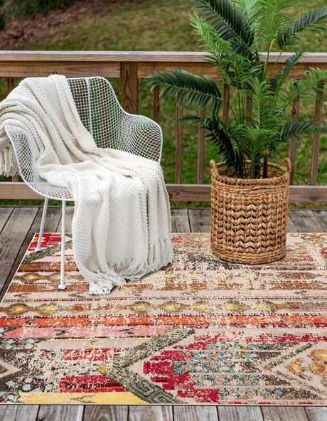 Multicolor Beige 9' x 12' Outdoor Casablanca Rectangle Area Rug Weather Resistant for Patio, Deck, Terrace, Balcony, Porch Polypropylene Vivid Colorful Modern Carpet for Sale at Rug Engine