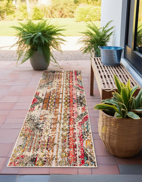 Multicolor Beige 2' x 8' Outdoor Casablanca Runner Area Rug Weather Resistant for Patio, Deck, Terrace, Balcony, Porch Polypropylene Vivid Colorful Modern Carpet for Sale at Rug Engine