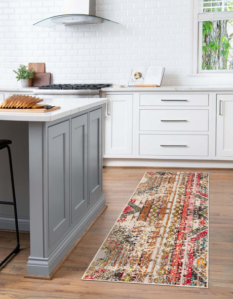Multicolor Beige 2' x 8' Outdoor Casablanca Runner Area Rug Weather Resistant for Patio, Deck, Terrace, Balcony, Porch Polypropylene Vivid Colorful Modern Carpet for Sale at Rug Engine