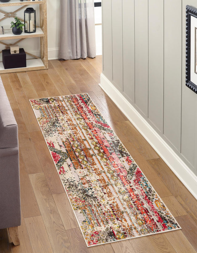 Multicolor Beige 2' x 6' 1 Outdoor Casablanca Runner Area Rug Weather Resistant for Patio, Deck, Terrace, Balcony, Porch Polypropylene Vivid Colorful Modern Carpet for Sale at Rug Engine