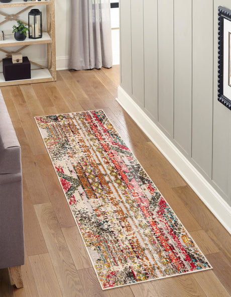 Multicolor Beige 2' x 8' Outdoor Casablanca Runner Area Rug Weather Resistant for Patio, Deck, Terrace, Balcony, Porch Polypropylene Vivid Colorful Modern Carpet for Sale at Rug Engine