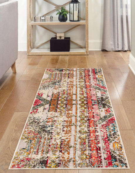 Multicolor Beige 2' 7 x 10' Outdoor Casablanca Runner Area Rug Weather Resistant for Patio, Deck, Terrace, Balcony, Porch Polypropylene Vivid Colorful Modern Carpet for Sale at Rug Engine