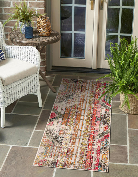 Multicolor Beige 2' 7 x 10' Outdoor Casablanca Runner Area Rug Weather Resistant for Patio, Deck, Terrace, Balcony, Porch Polypropylene Vivid Colorful Modern Carpet for Sale at Rug Engine
