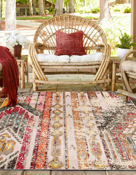 Multicolor Beige 10' x 10' Outdoor Casablanca Square Area Rug Weather Resistant for Patio, Deck, Terrace, Balcony, Porch Polypropylene Vivid Colorful Modern Carpet for Sale at Rug Engine