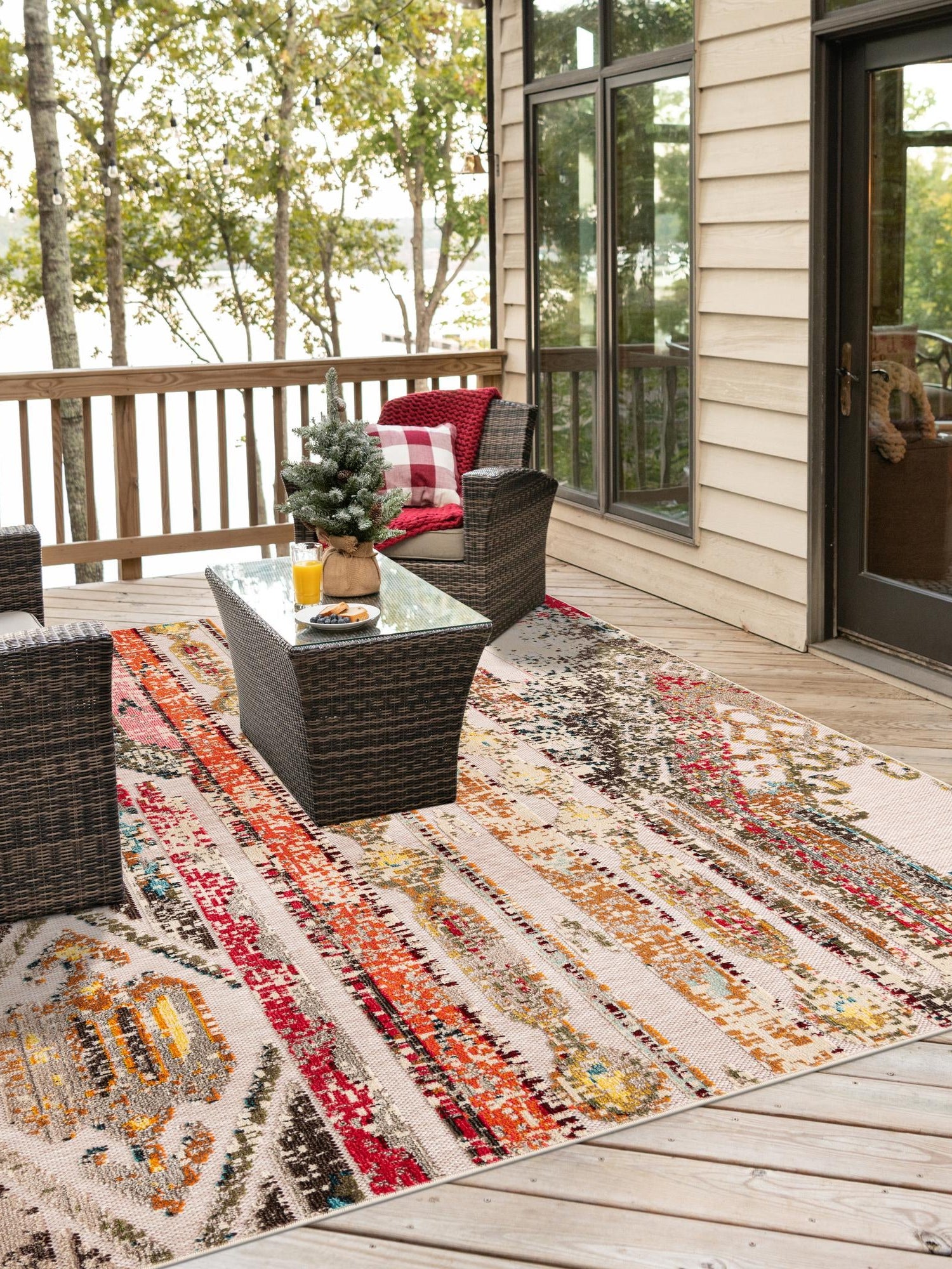 Multicolor Beige 10' x 10' Outdoor Casablanca Square Area Rug Weather Resistant for Patio, Deck, Terrace, Balcony, Porch Polypropylene Vivid Colorful Modern Carpet for Sale at Rug Engine