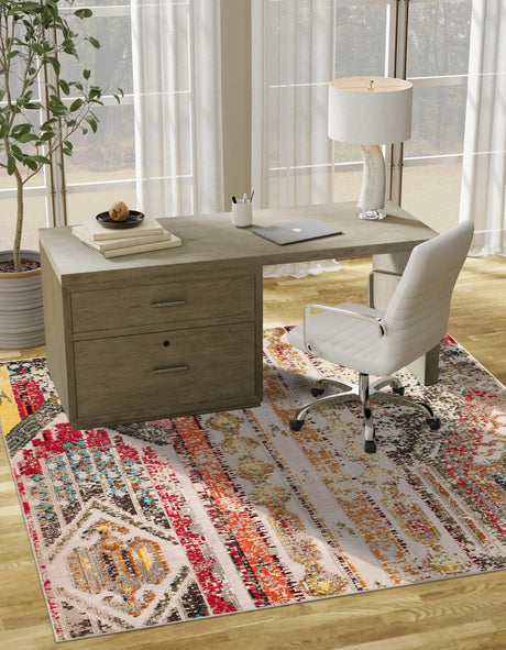 Multicolor Beige 10' x 10' Outdoor Casablanca Square Area Rug Weather Resistant for Patio, Deck, Terrace, Balcony, Porch Polypropylene Vivid Colorful Modern Carpet for Sale at Rug Engine
