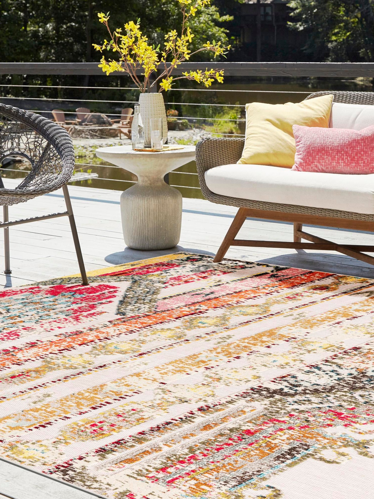 Multicolor Beige 10' x 10' Outdoor Casablanca Square Area Rug Weather Resistant for Patio, Deck, Terrace, Balcony, Porch Polypropylene Vivid Colorful Modern Carpet for Sale at Rug Engine