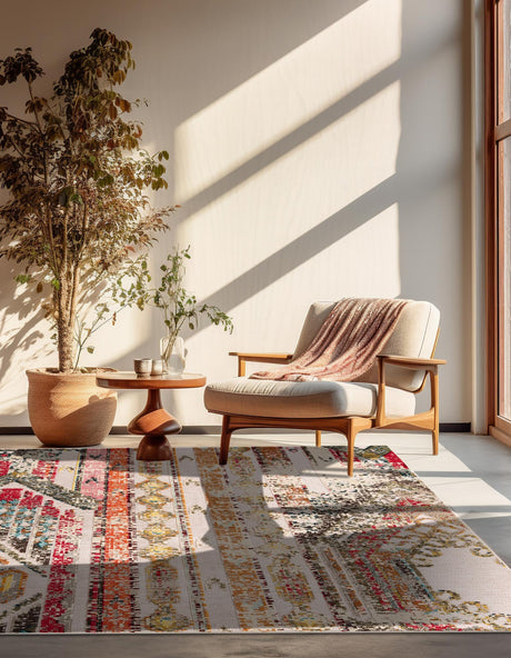 Multicolor Beige 7' 10 x 7' 10 Outdoor Casablanca Square Area Rug Weather Resistant for Patio, Deck, Terrace, Balcony, Porch Polypropylene Vivid Colorful Modern Carpet for Sale at Rug Engine
