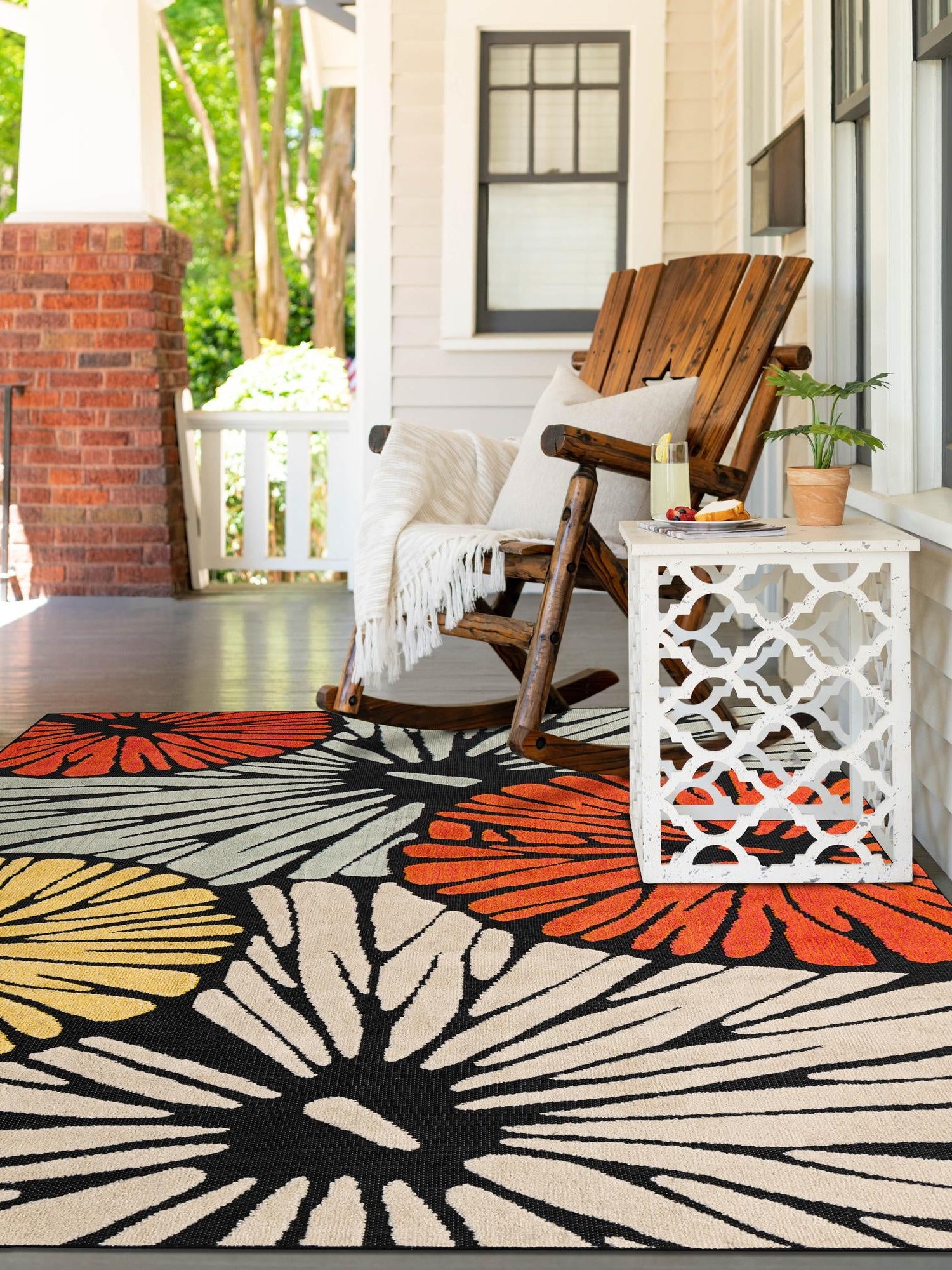 Multicolor 5' 1 x 7' 1 Outdoor Casablanca Rectangle Area Rug Weather Resistant for Patio, Deck, Terrace, Balcony, Porch Polypropylene Vivid Colorful Modern Carpet for Sale at Rug Engine