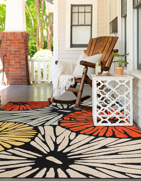 Multicolor 5' 1 x 7' 1 Outdoor Casablanca Rectangle Area Rug Weather Resistant for Patio, Deck, Terrace, Balcony, Porch Polypropylene Vivid Colorful Modern Carpet for Sale at Rug Engine