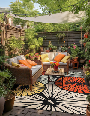 Multicolor 5' 3 x 8' Outdoor Casablanca Rectangle Area Rug Weather Resistant for Patio, Deck, Terrace, Balcony, Porch Polypropylene Vivid Colorful Modern Carpet for Sale at Rug Engine