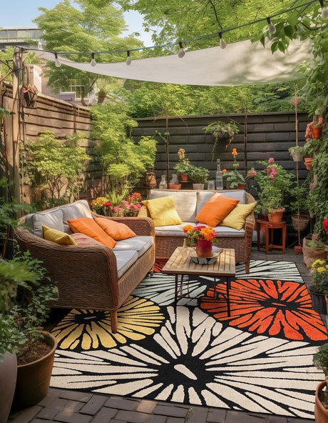 Multicolor 5' 3 x 8' Outdoor Casablanca Rectangle Area Rug Weather Resistant for Patio, Deck, Terrace, Balcony, Porch Polypropylene Vivid Colorful Modern Carpet for Sale at Rug Engine