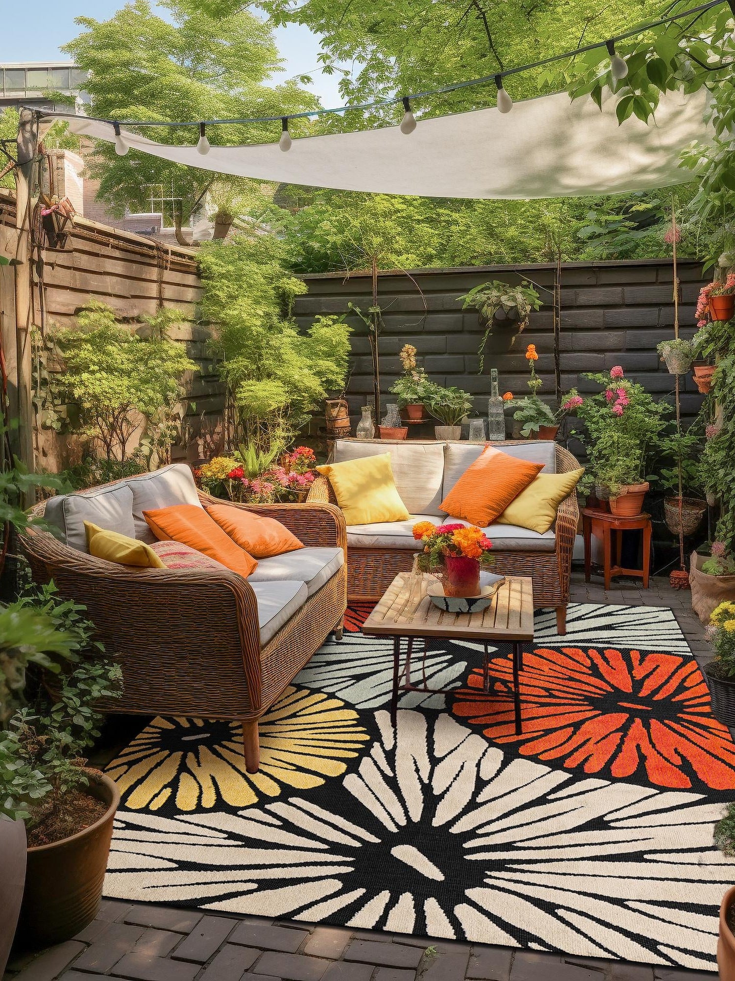 Multicolor 5' 1 x 7' 1 Outdoor Casablanca Rectangle Area Rug Weather Resistant for Patio, Deck, Terrace, Balcony, Porch Polypropylene Vivid Colorful Modern Carpet for Sale at Rug Engine