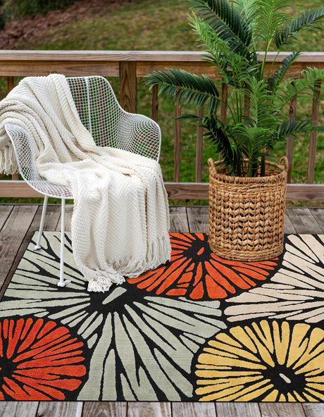 Multicolor 5' 3 x 8' Outdoor Casablanca Rectangle Area Rug Weather Resistant for Patio, Deck, Terrace, Balcony, Porch Polypropylene Vivid Colorful Modern Carpet for Sale at Rug Engine