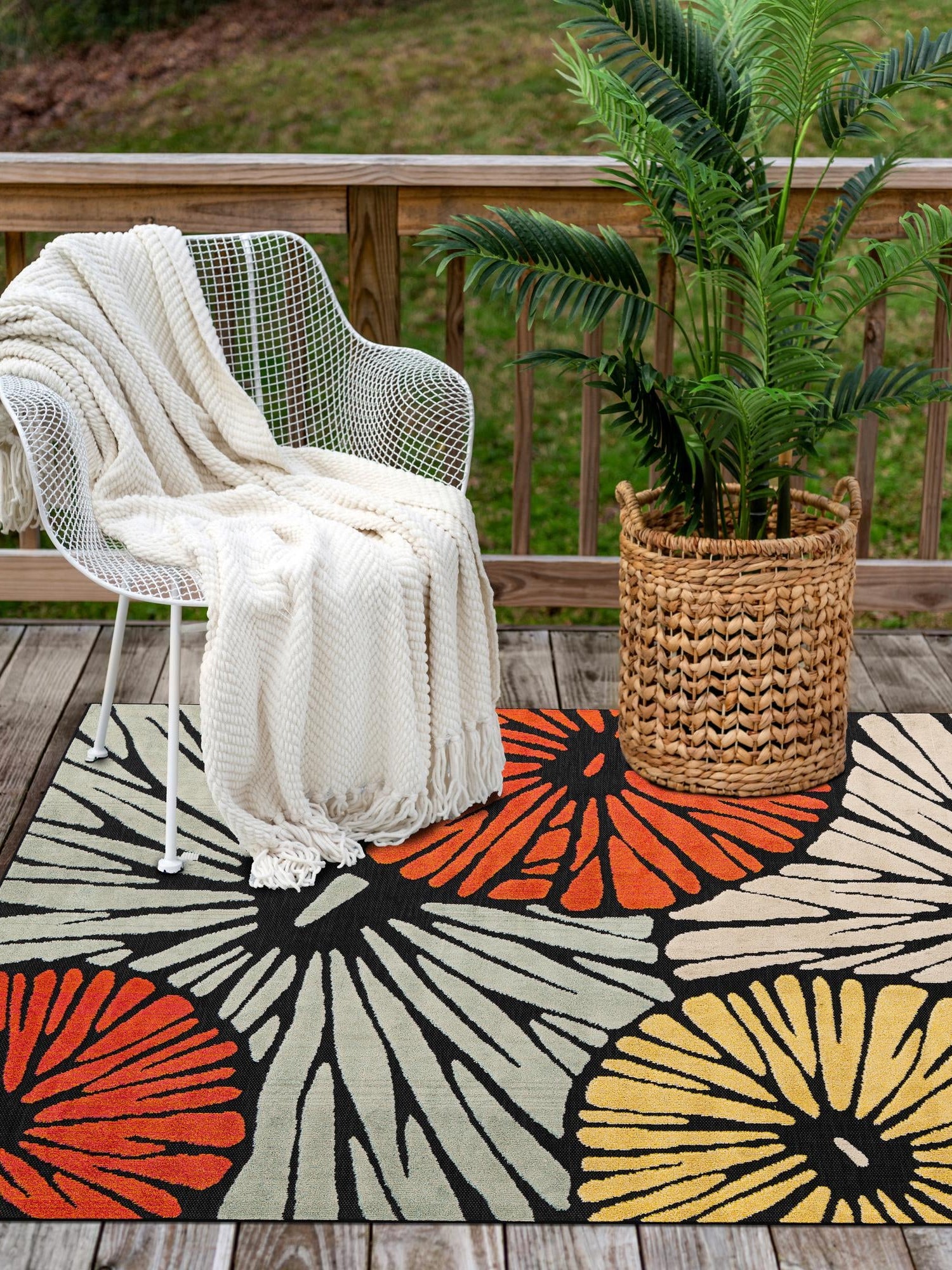 Multicolor 4' 1 x 6' 1 Outdoor Casablanca Rectangle Area Rug Weather Resistant for Patio, Deck, Terrace, Balcony, Porch Polypropylene Vivid Colorful Modern Carpet for Sale at Rug Engine